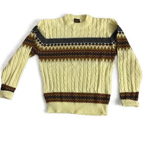Vintage JCPenney Cream Cable Knit Crewneck Sweater Medium Pullover Patterned‎